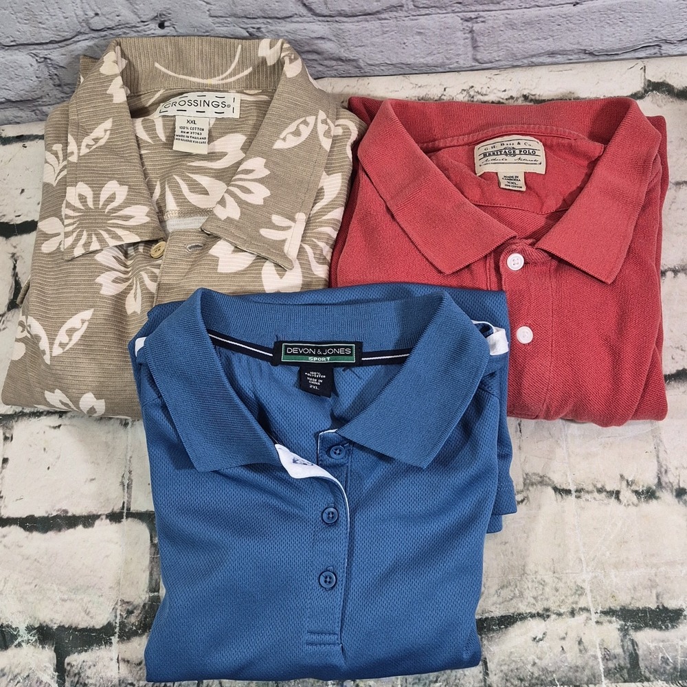 Mens 2XL Polo Hawaiian Button Shirts Lot Of 3 Casual Golf Summer
